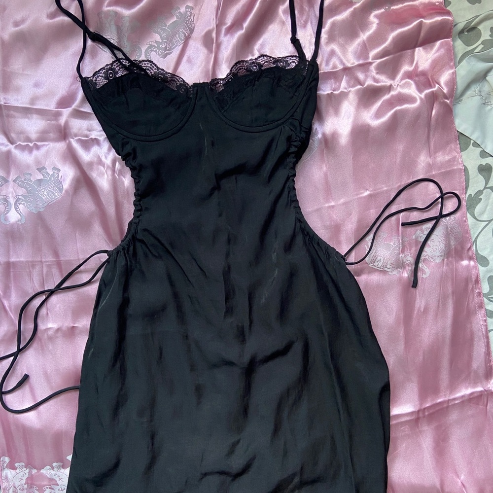 Black Lace Trim Mini Dress